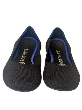 Rothy’s The Flat Black Blue Trim Round Toe Ballet Flat Size 6.5 Sustainable Knit